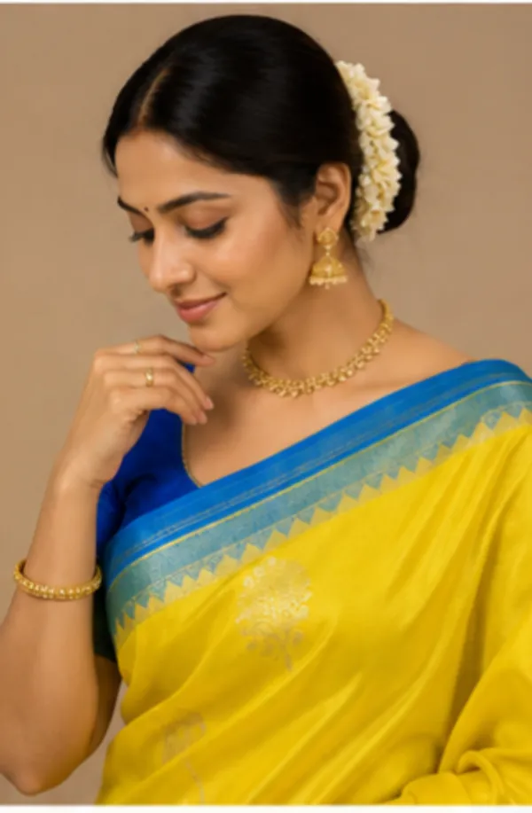 Yellow_And_Blue_Contrast_Colour_Pure_Banarasi_Mango_Silk_Saree