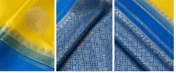 Yellow_And_Blue_Contrast_Colour_Pure_Banarasi_Mango_Silk_Saree