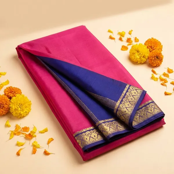Lightweight_Contrast_Pallu_And_Contrast_Blouse_Pure_Mysore_Crepe_Silk_Sarees