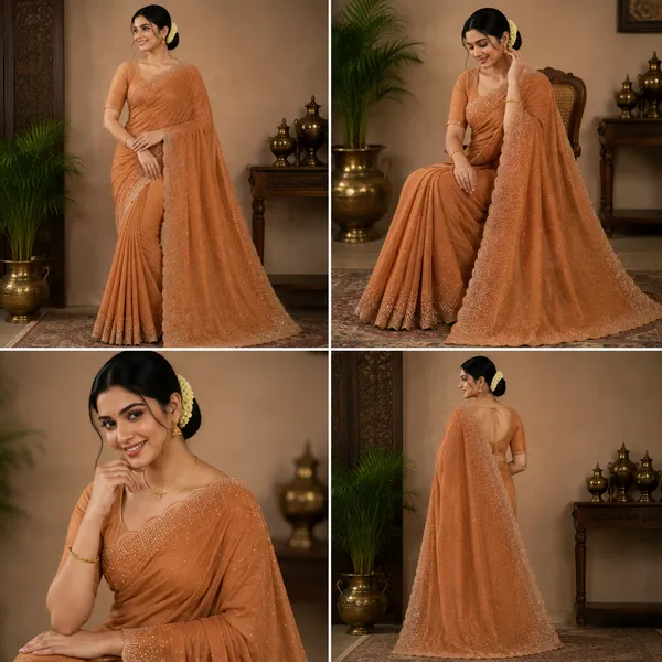 Bling_Border_Replica_Sarees_Orange_Gold
