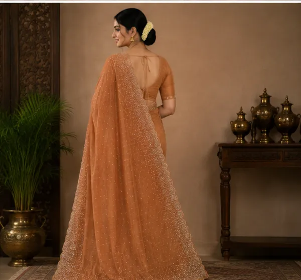 Bling_Border_Replica_Sarees_Orange_Gold