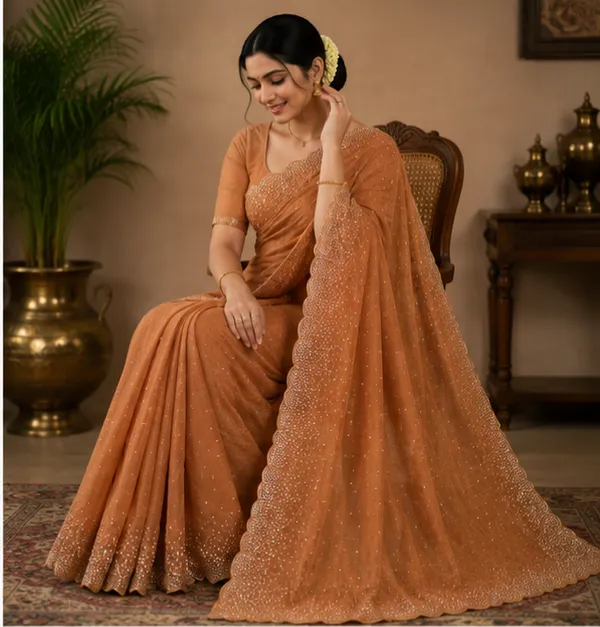 Bling_Border_Replica_Sarees_Orange_Gold