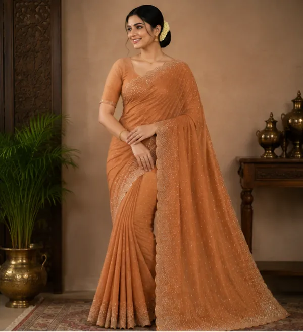 Bling_Border_Replica_Sarees_Orange_Gold