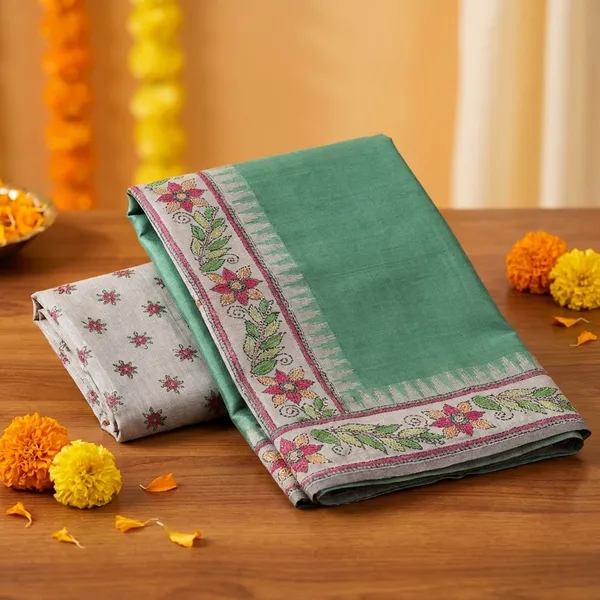 Semi_Gajji_Floral_Saree_Rama_Green