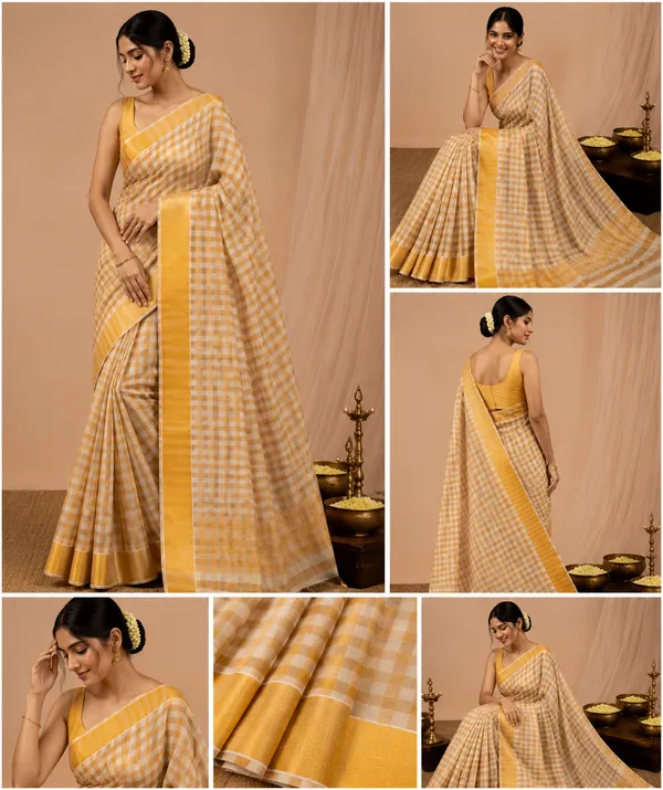 White_With_Golden_Checked_Kerala_Paalum_Palam_Saree