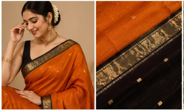 Orange_And_Black_Maheshwari_1_Inch_Border_Saree