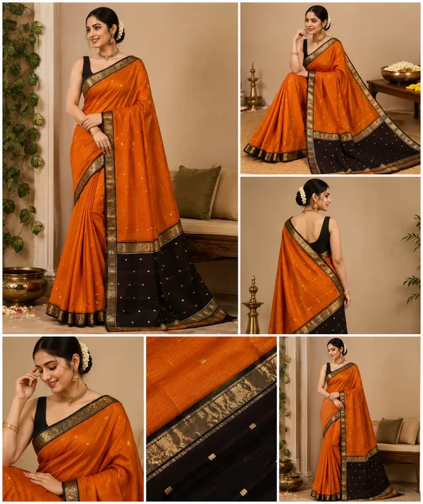 Orange_And_Black_Maheshwari_1_Inch_Border_Saree