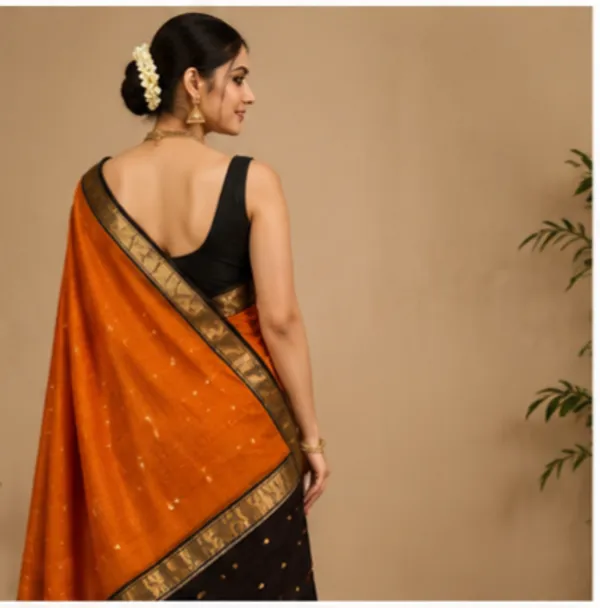 Orange_And_Black_Maheshwari_1_Inch_Border_Saree