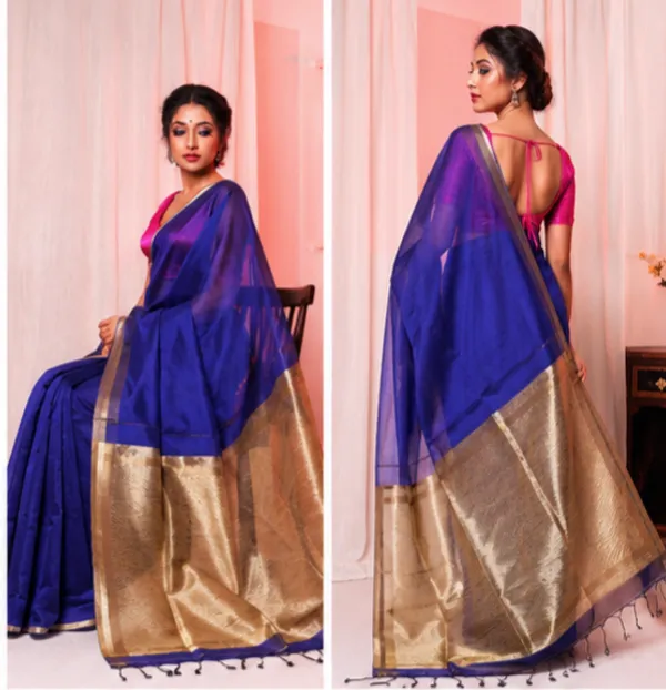 Ink_Blue_Khadi_Jhari_Sarees