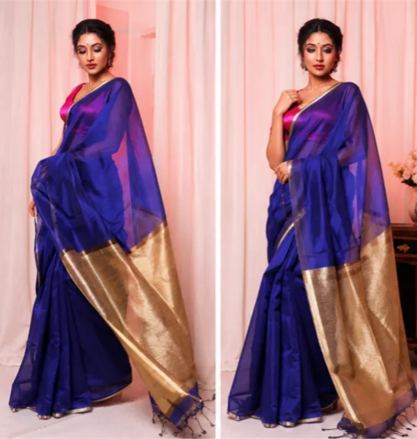 Ink_Blue_Khadi_Jhari_Sarees