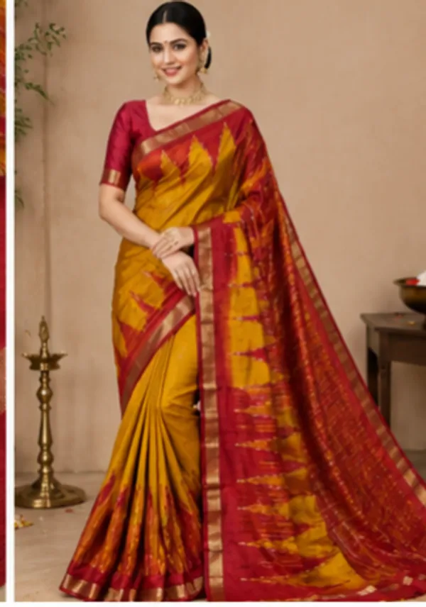 Dola_Silk_Sarees_With_Temple_Border(Orange_And_Red)