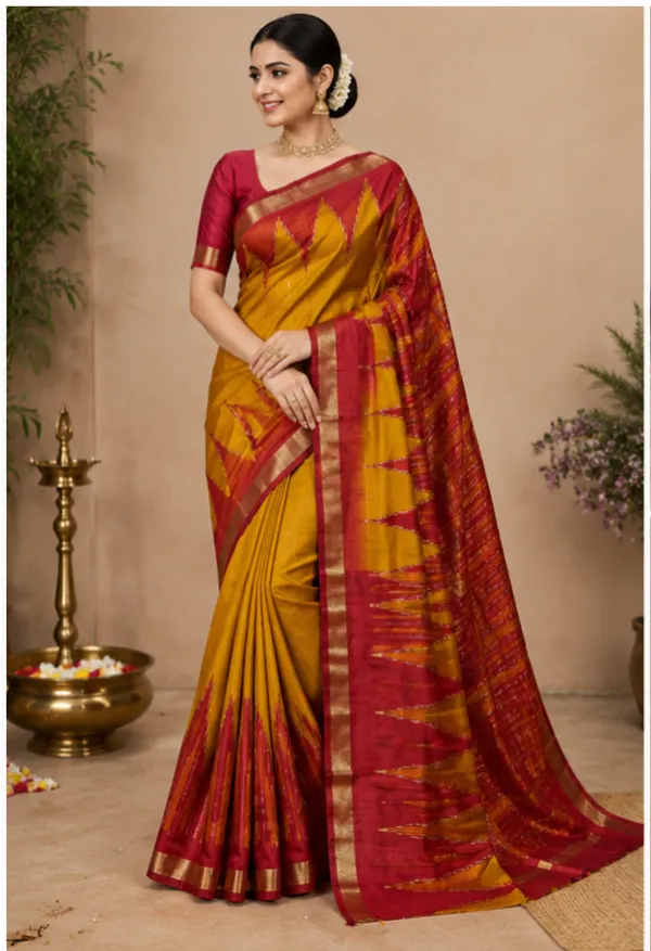 Dola_Silk_Sarees_With_Temple_Border(Orange_And_Red)