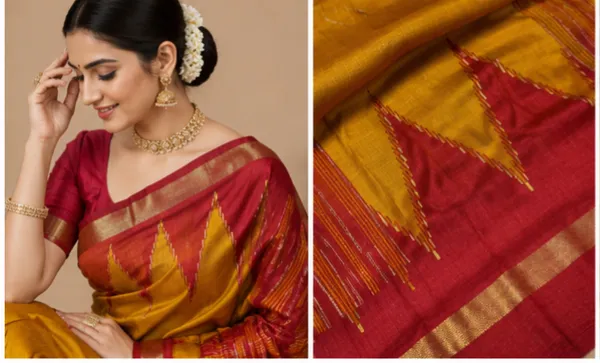 Dola_Silk_Sarees_With_Temple_Border(Orange_And_Red)