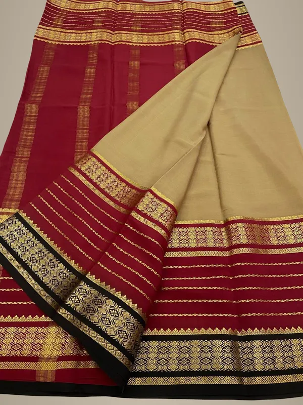 Ksic_Thickness_130_Counts_Contrast_Pallu_And_Contrast_Blouse_Pure_Mysore_Crepe_Silk_Sarees