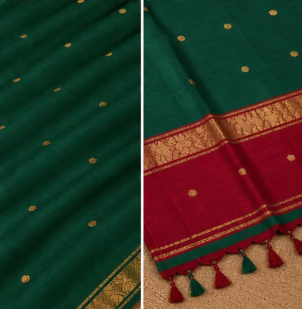 Bottle_Green_And_Maroon_Maheshwari_1_Inch_Border_Saree