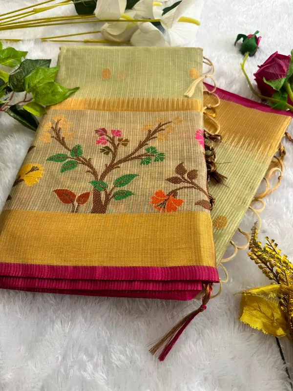 Gold_Kota_Tissue_Saree_Pista_Green