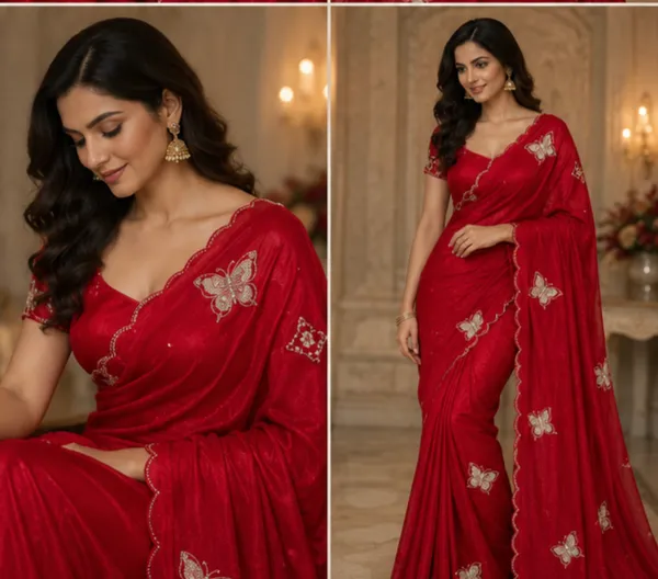 Bling_Butterfly_Red_Partywear_Saree_With_Stitched_Blouse
