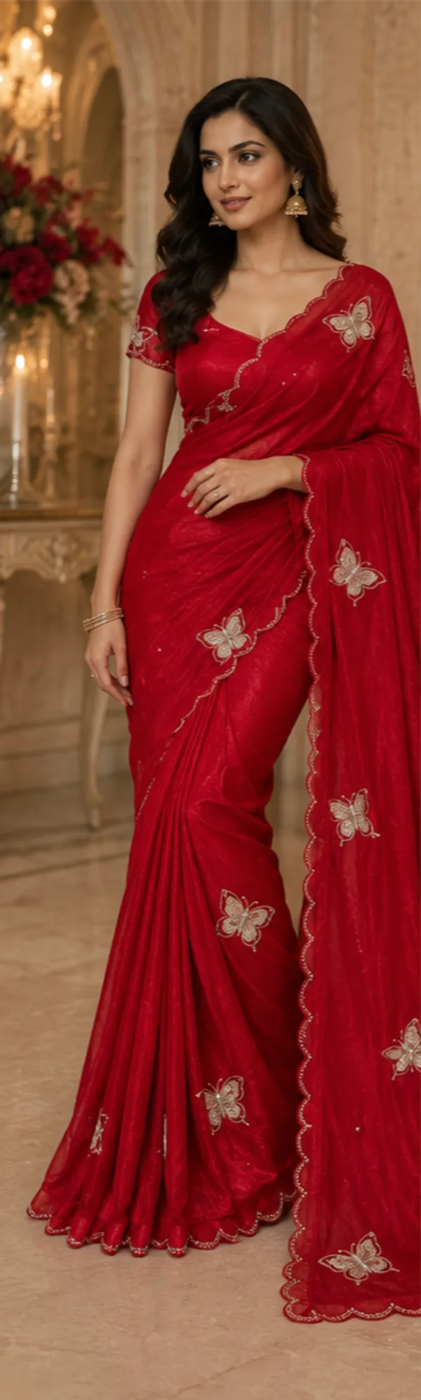 Bling_Butterfly_Red_Partywear_Saree_With_Stitched_Blouse