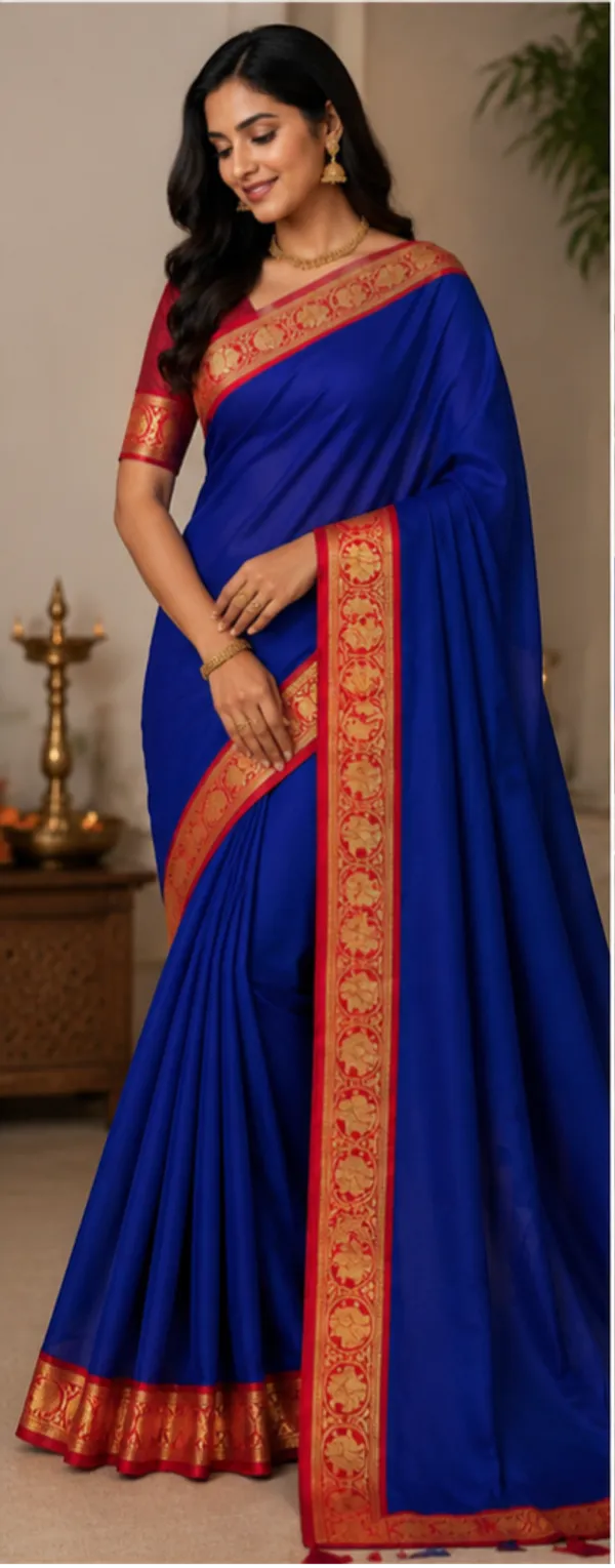Contest_Semi_Crepe_Silk_Saree_With_Peacock_Bentex_Border