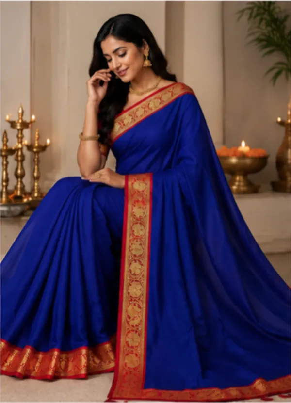 Contest_Semi_Crepe_Silk_Saree_With_Peacock_Bentex_Border
