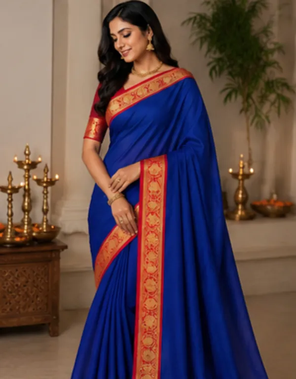 Contest_Semi_Crepe_Silk_Saree_With_Peacock_Bentex_Border