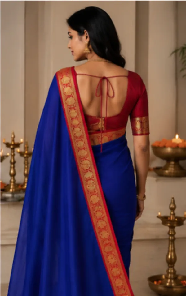Contest_Semi_Crepe_Silk_Saree_With_Peacock_Bentex_Border