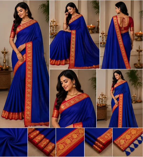 Contest_Semi_Crepe_Silk_Saree_With_Peacock_Bentex_Border