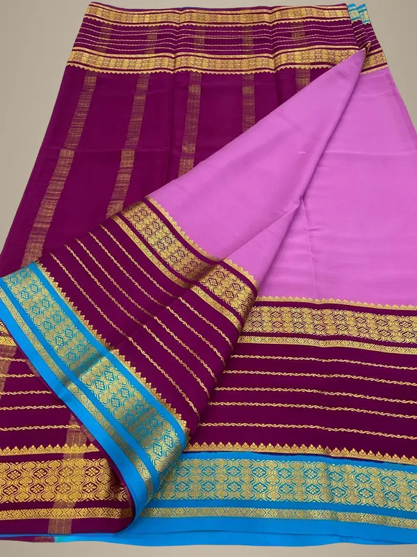 Ksic_Thickness_130_Counts_Contrast_Pallu_And_Contrast_Blouse_Pure_Mysore_Crepe_Silk_Sarees