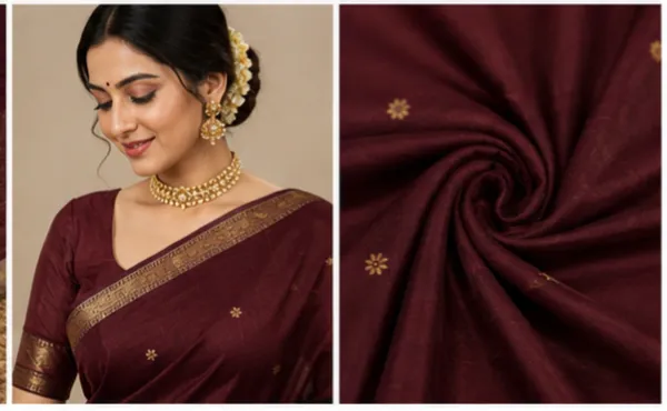 Snuff_Brown_And_Cream_Maheshwari_1_Inch_Border_Saree