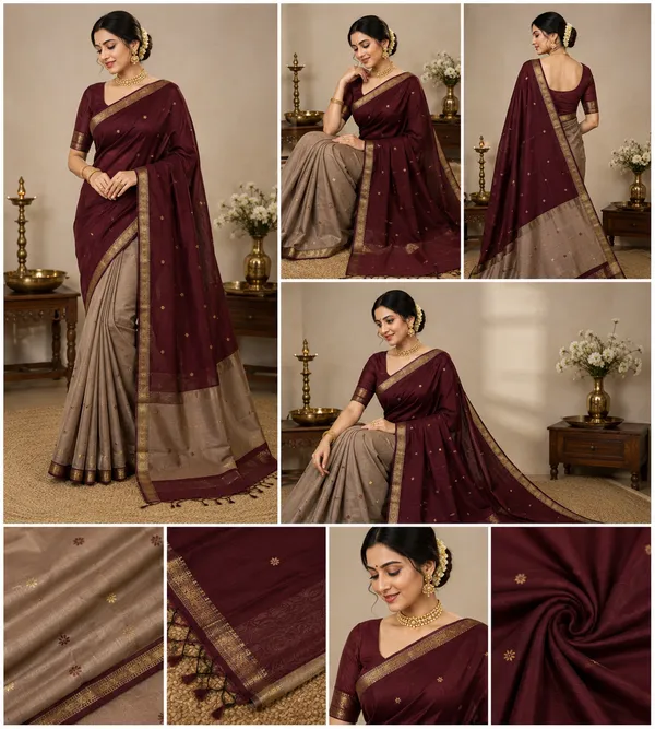 Snuff_Brown_And_Cream_Maheshwari_1_Inch_Border_Saree