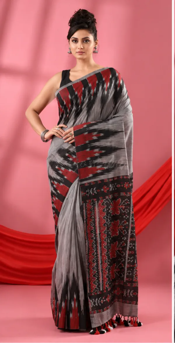 Brown_And_Powder_Grey_Maheshwari_1_Inch_Border_Saree