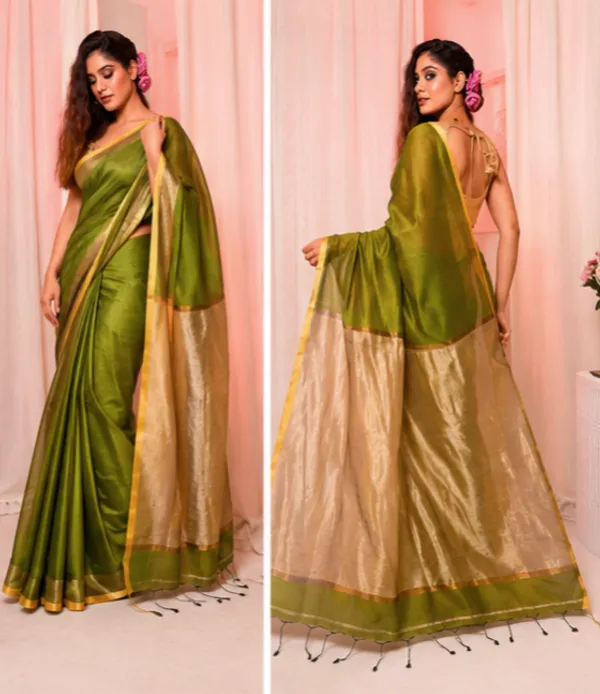 Parrot_Green_Khadi_Jhari_Sarees