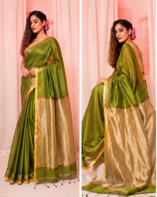 Parrot_Green_Khadi_Jhari_Sarees