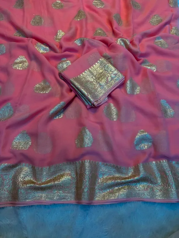 Pink_semi_Kadi_georgette_saree