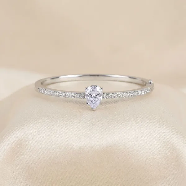 Silver_Moissanite_And_Pear_Cut_Diamond_Bangle_Weddings_And_Parties_And_Everyday_Tennis