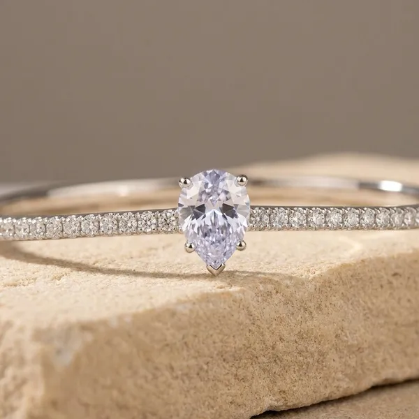 Silver_Moissanite_And_Pear_Cut_Diamond_Bangle_Weddings_And_Parties_And_Everyday_Tennis