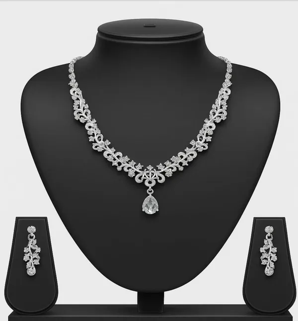 Silver_American_Diamond_And_Metal_Alloy_Wedding_And_Bridal_And_Festive_And_Party_And_Reception_Necklace_Set_With_Earrings_For_Women