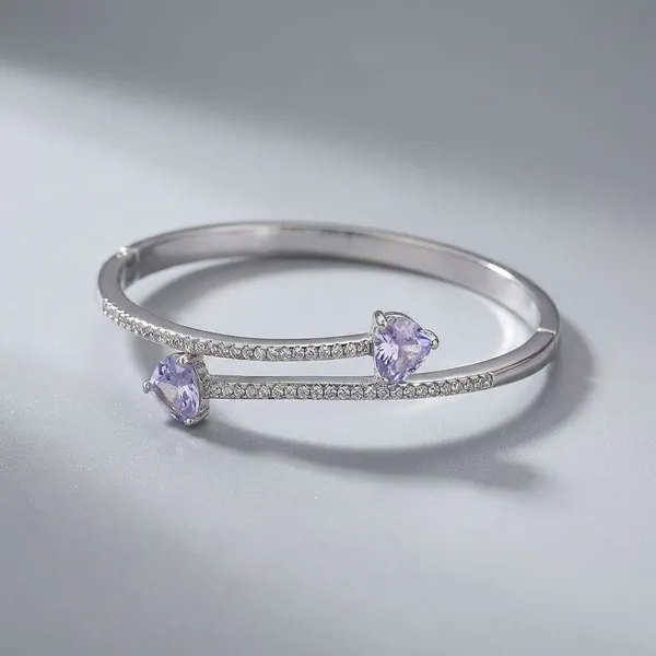 Silver_Moissanite_And_Pear_Cut_Diamond__Bangle_For_Women