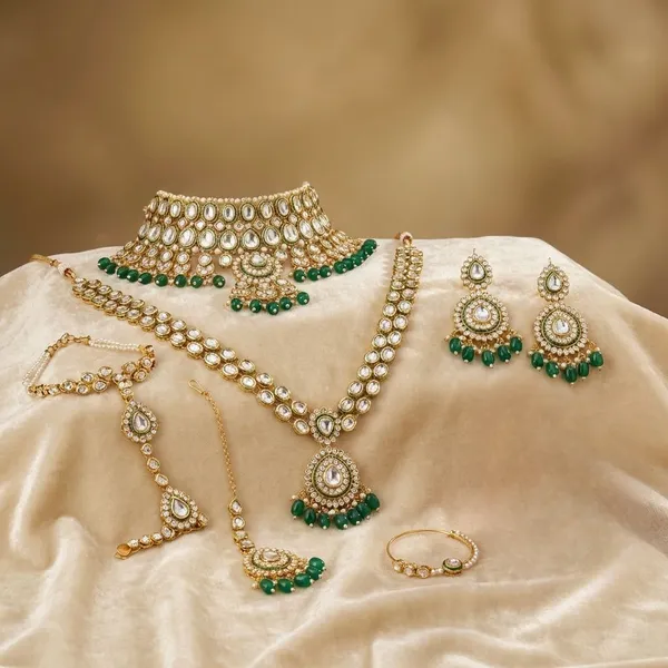 Silver_And_Green_Kundan_And_Green_Stones_And_Pearls_Wedding_And_Bridal_And_Reception_And_Festival_Necklace_Set_With_Earrings_For_Women