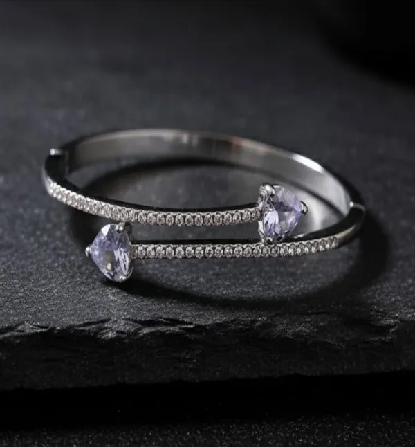 Silver_Moissanite_And_Pear_Cut_Diamond__Bangle_For_Women