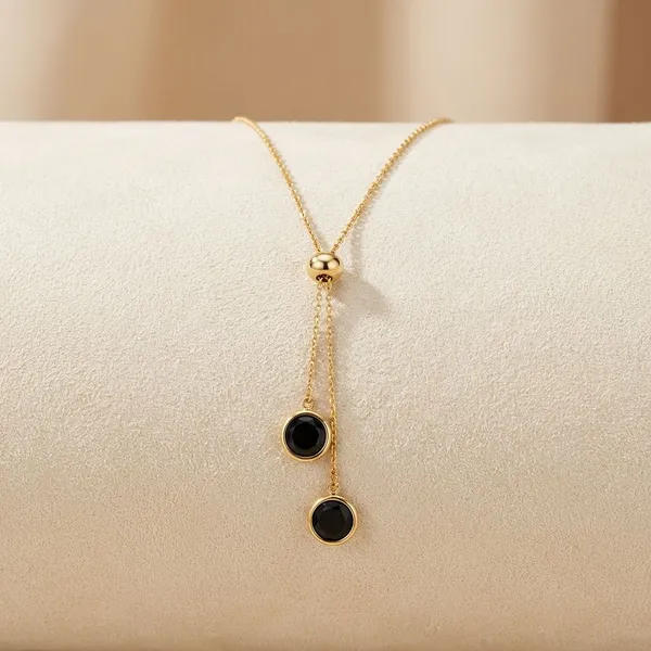 Black__Serenity_Black_Stone_Necklace_Gold_Metal_Pendant_For_Women