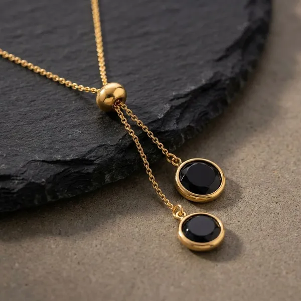 Black__Serenity_Black_Stone_Necklace_Gold_Metal_Pendant_For_Women