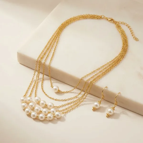 White_Pearl_And_Gold_Toned_Metal_Weddings_And_Festivals_And_Parties_And_Traditional_Celebrations_Necklace_Set_With_Earrings_For_Women