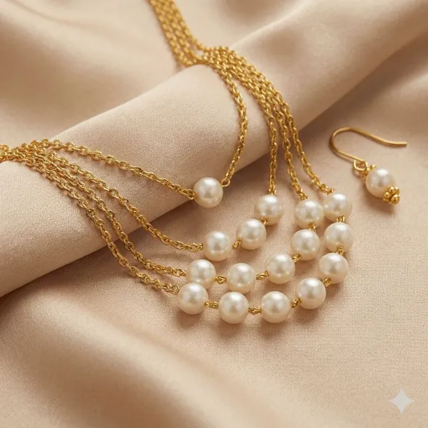 White_Pearl_And_Gold_Toned_Metal_Weddings_And_Festivals_And_Parties_And_Traditional_Celebrations_Necklace_Set_With_Earrings_For_Women