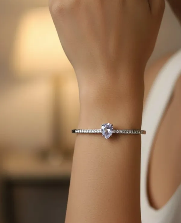 Silver_Moissanite_And_Pear_Cut_Diamond_Bangle_Weddings_And_Parties_And_Everyday_Tennis