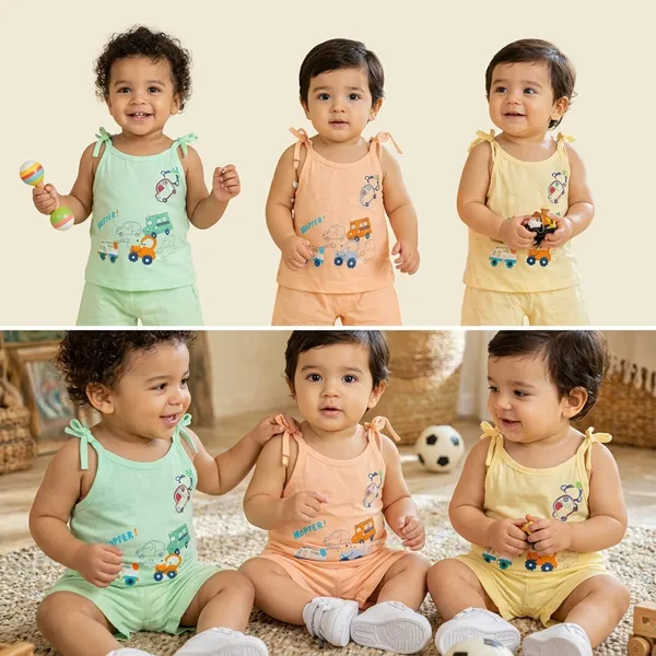 Pastel_Cotton_Vehicle_Print_Sleeveless_Top_And_Shorts_Set_For_Boys