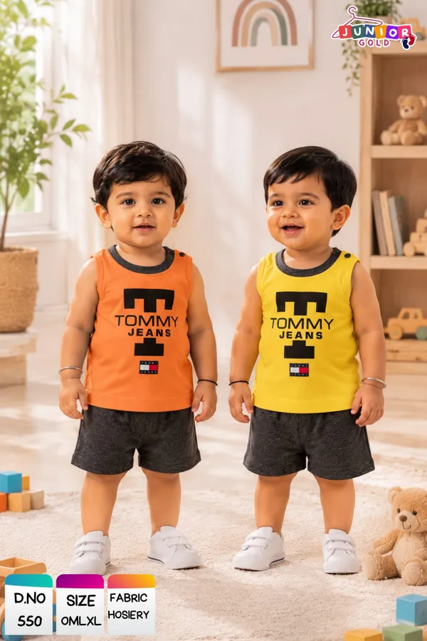 Multicolour_Cotton_Sleeveless_Printed_T_Shirt_Shorts_Set_For_Boys