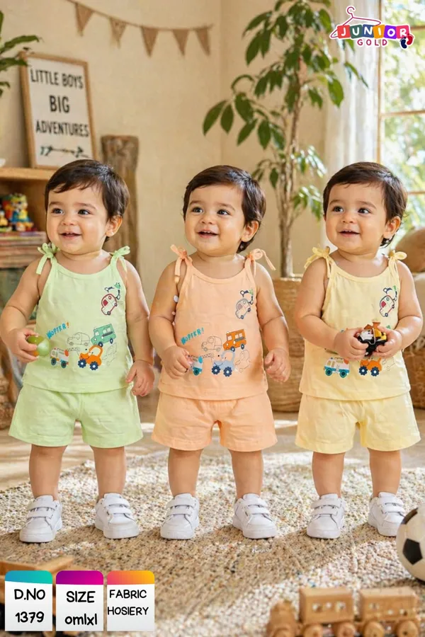 Pastel_Cotton_Vehicle_Print_Sleeveless_Top_And_Shorts_Set_For_Boys