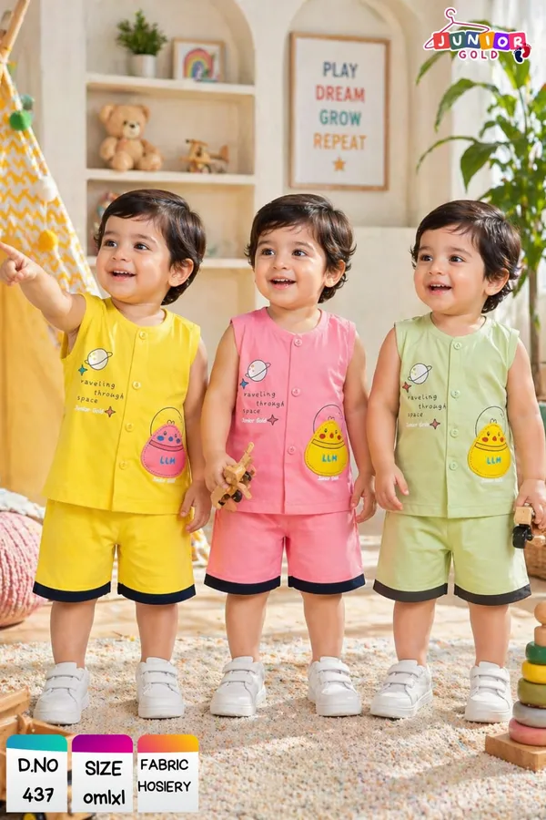 Multicolour_Cotton_Sleeveless_Button_Front_Top_And_Shorts_Set_For_Toddlers