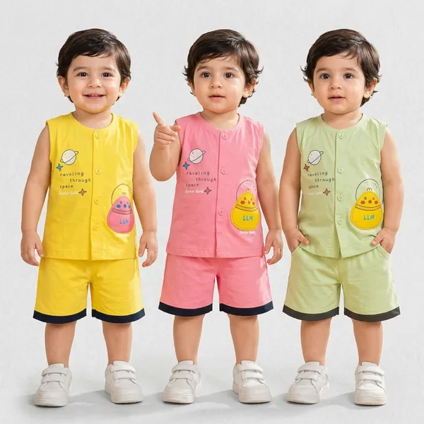 Multicolour_Cotton_Sleeveless_Button_Front_Top_And_Shorts_Set_For_Toddlers